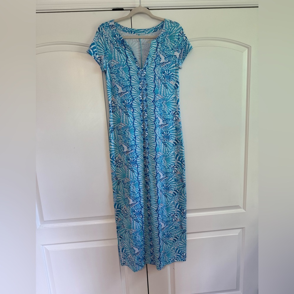Lilly Pulitzer short Sleeve Maxi Dress Almafi Blue - Brand new with tags